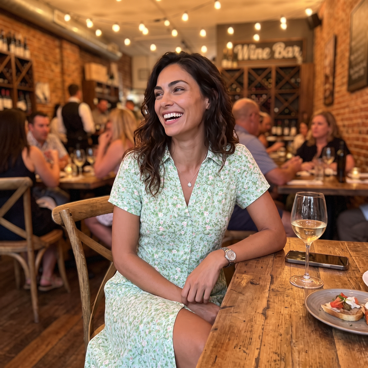 Colette bloemenjurk in een bistro