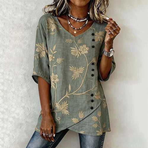 Margaux Bloemenblouse - V-Hals met Knoopdetail