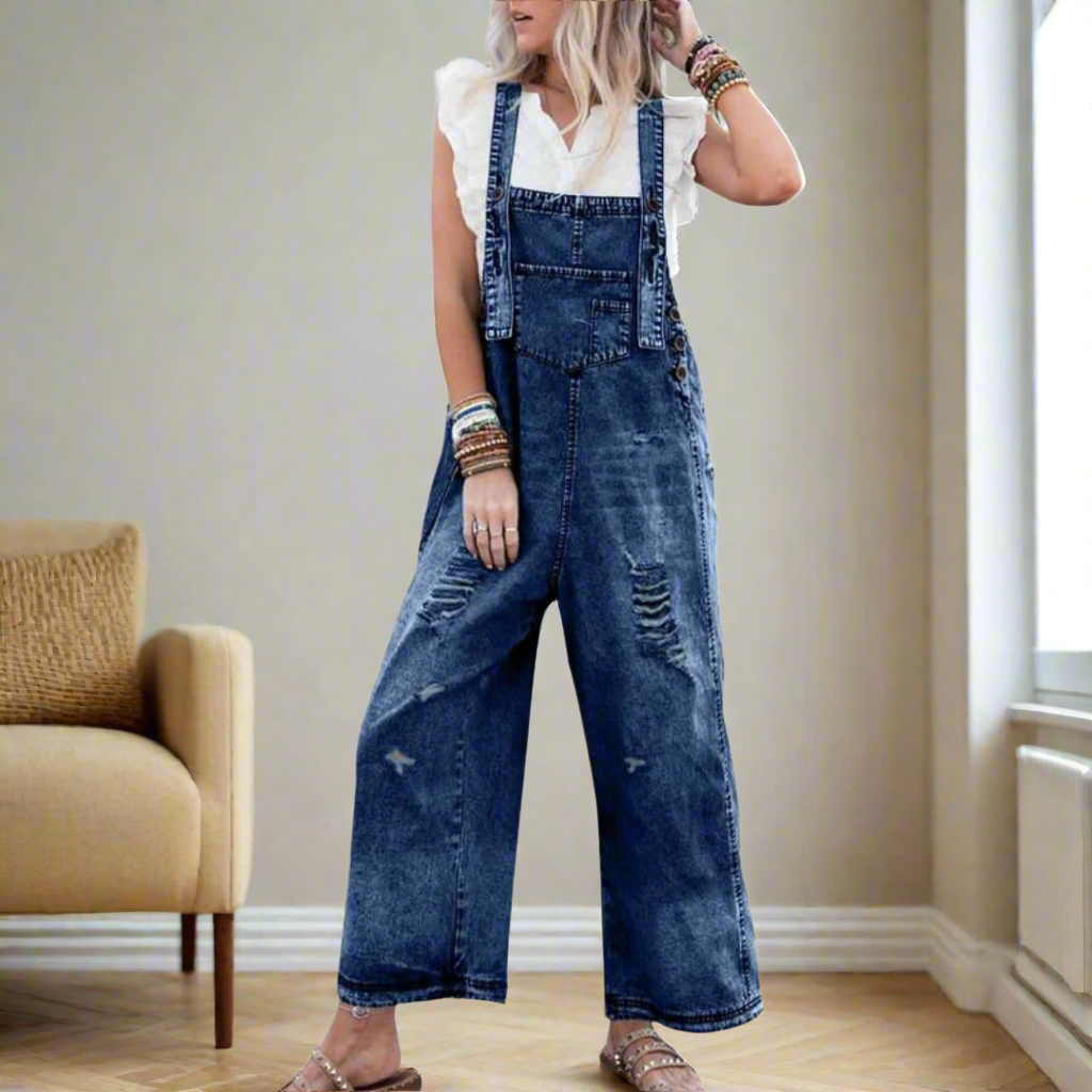 Harlow – Vintage-Wash Jumpsuit met Verstelbare Taille