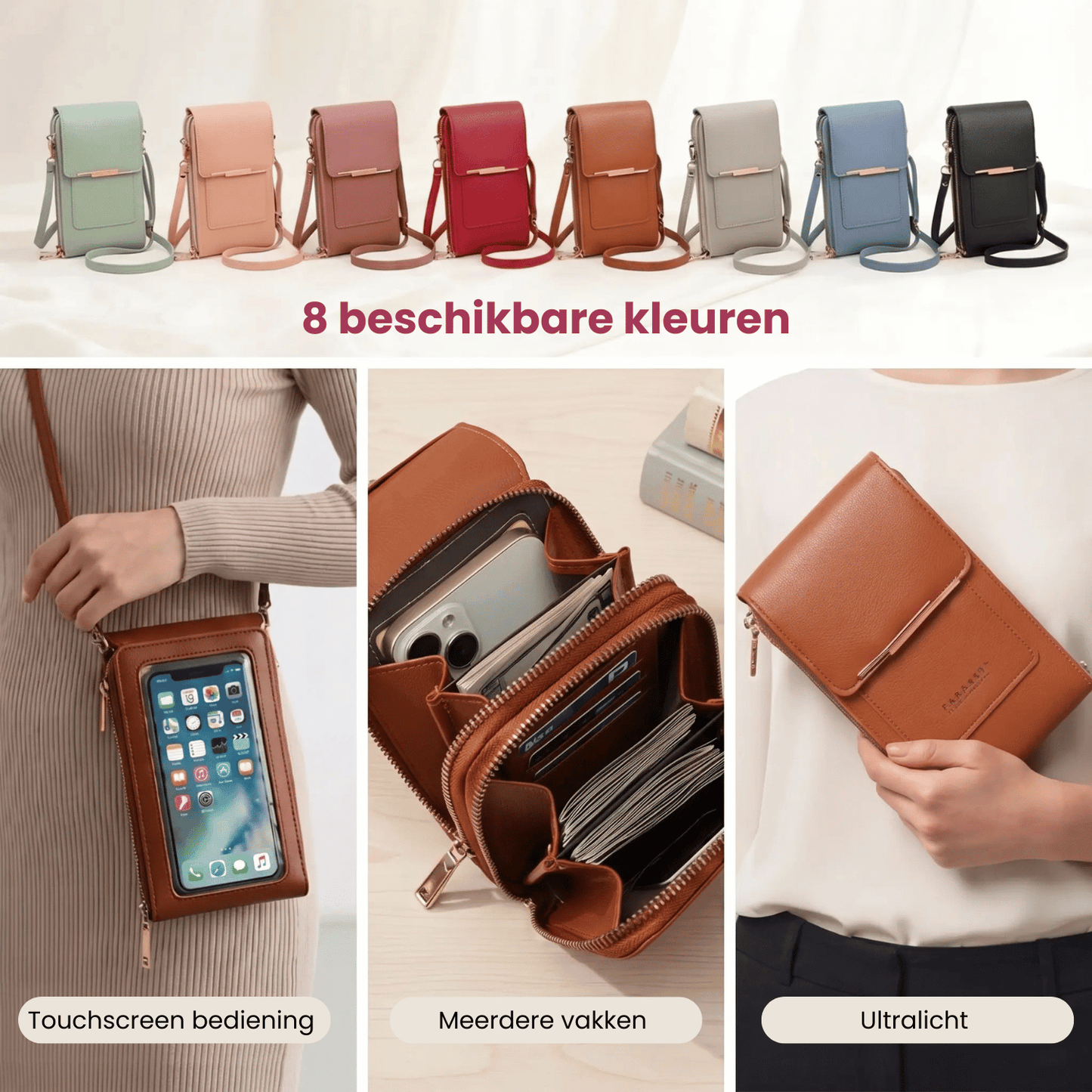 Nova Crossbody Tas – Bedien je Telefoon door het Venster