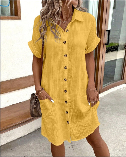 Livia Zomerjurk met Zakken – Luchtige Katoenlook Jurk met Knopen