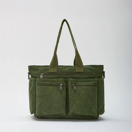 Alba Crossbody Tas van zacht ribfluweel in olijfgroen – Elyssor Fashion