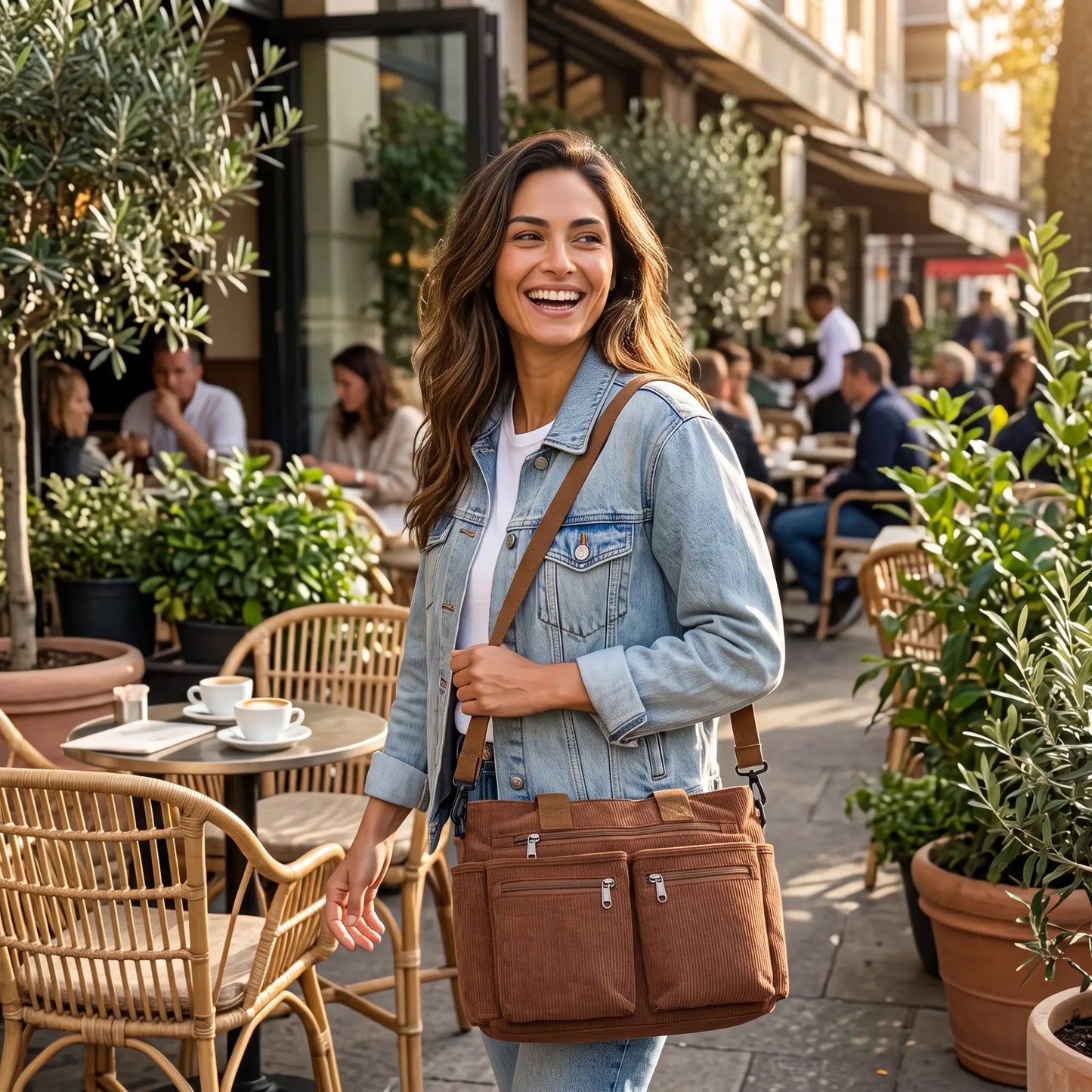 Alba Crossbody Tas – Zacht Ribfluweel met Laptopvak