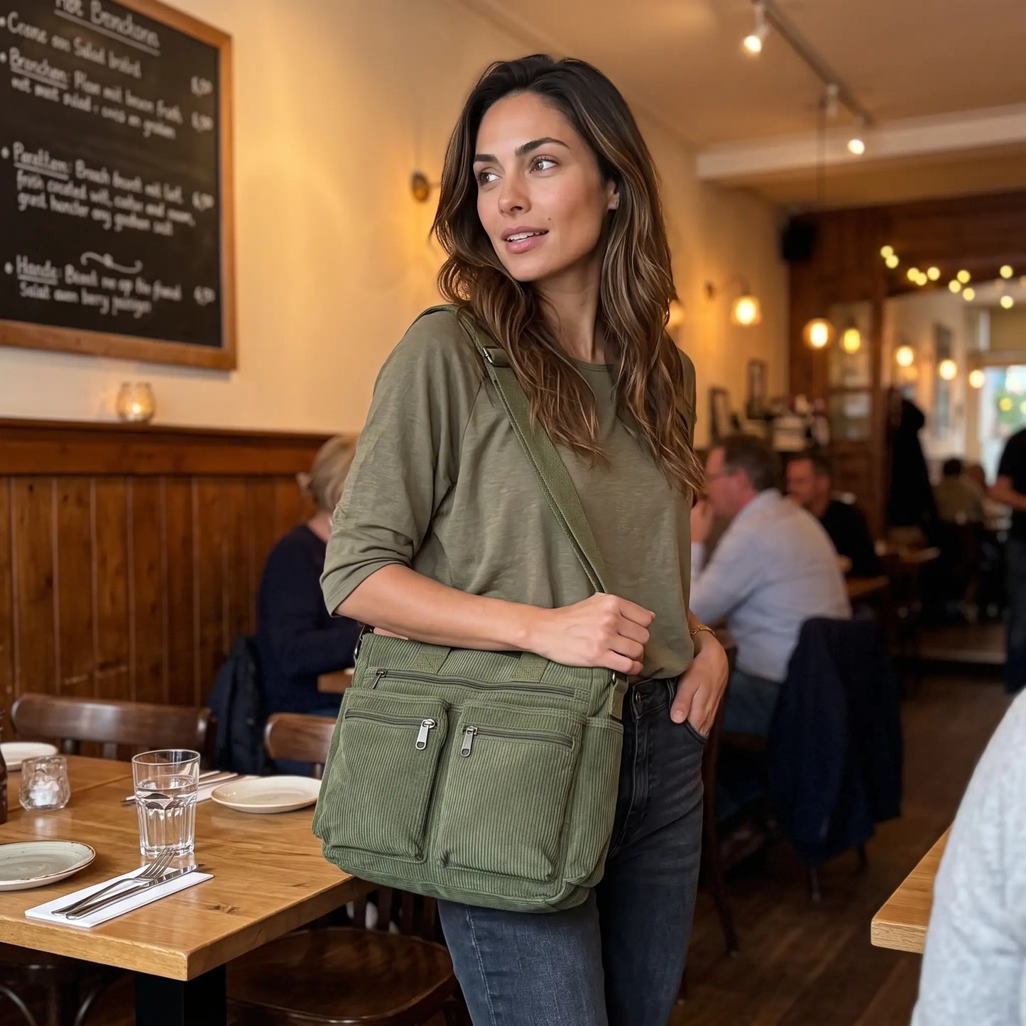 Alba Crossbody Tas – Zacht Ribfluweel met Laptopvak
