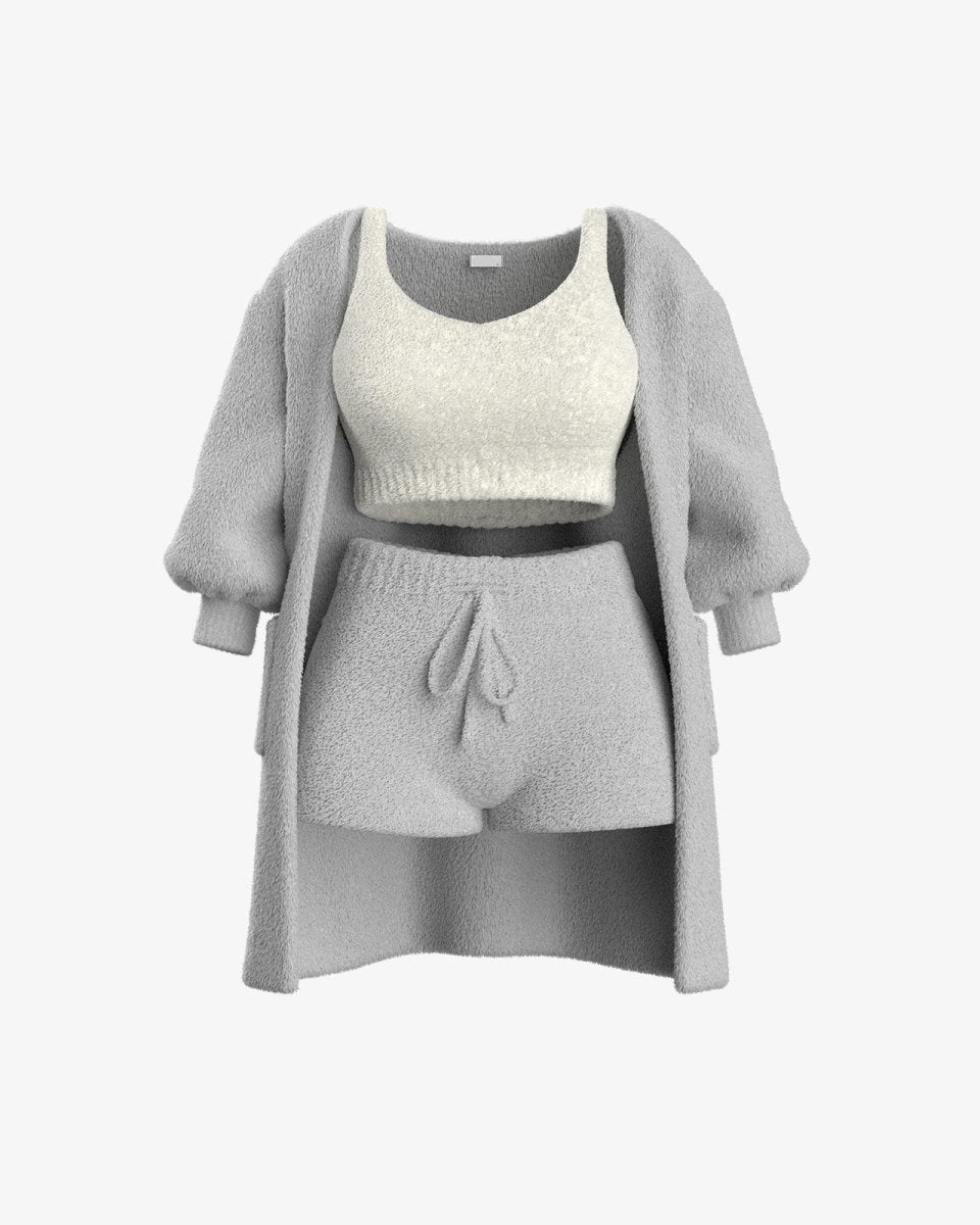 Luxe Bellagio bouclé loungeset in grijs, 3-delige set – Elyssor Fashion