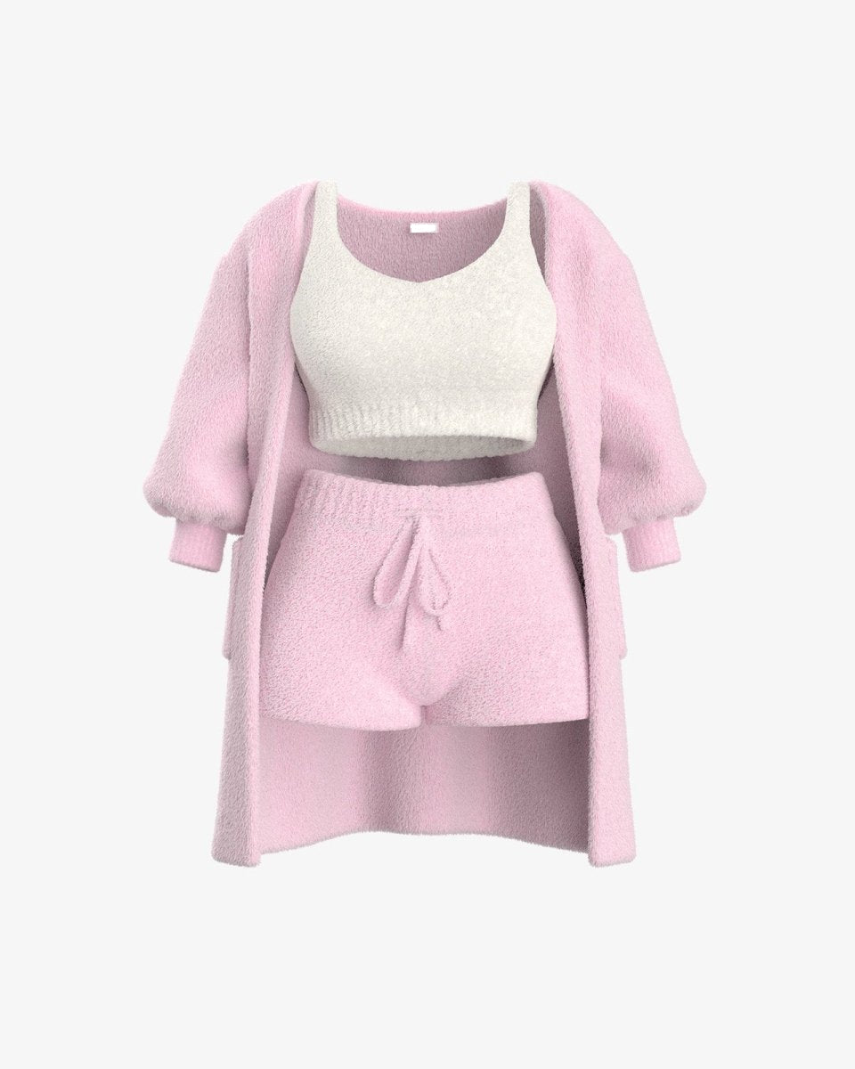 Luxe Bellagio bouclé loungeset in roze, 3-delige set – Elyssor Fashion