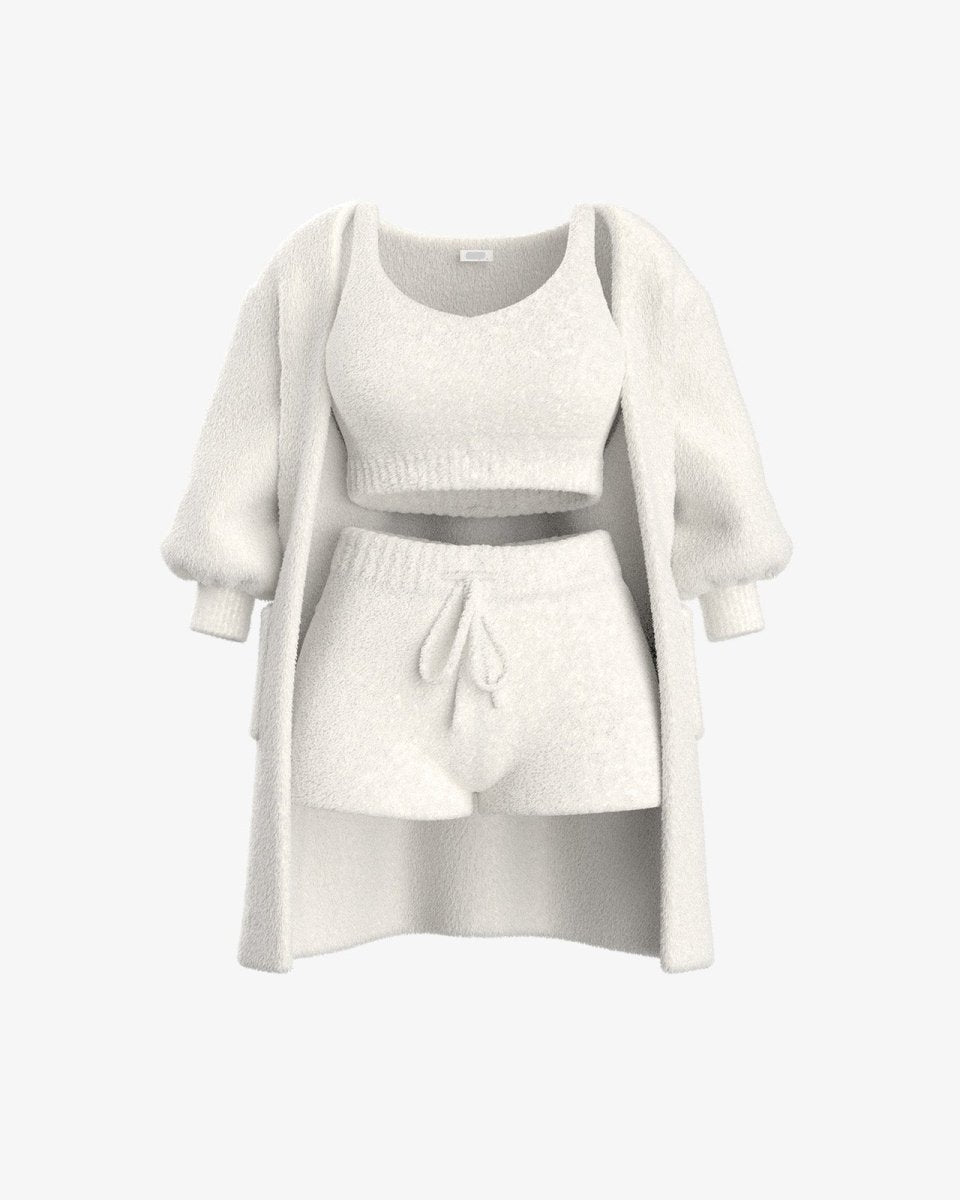 Luxe Bellagio bouclé loungeset in ivoor, 3-delige set – Elyssor Fashion