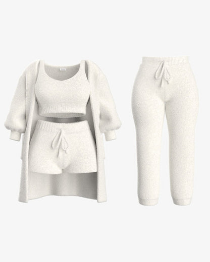 Luxe Bellagio bouclé loungeset in ivoor, 4-delige set – Elyssor Fashion
