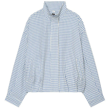 Bianca Geruite Bomberjas met steekzakken in blauw-wit ruit – Elyssor Fashion