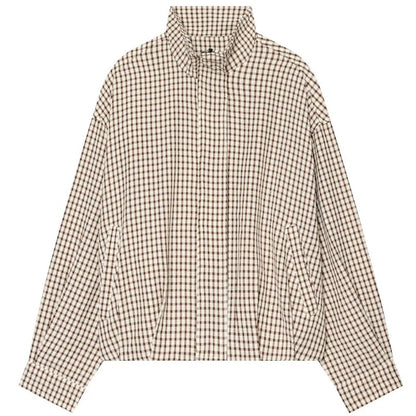 Bianca Geruite Bomberjas met rits in bruin-wit ruit – Elyssor Fashion