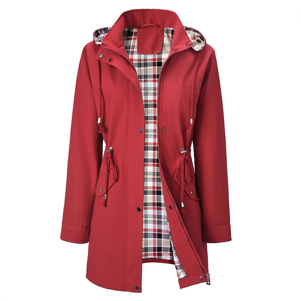 Carlotta 3-in-1 regenjas in rood met geruite binnenvoering – Elyssor Fashion