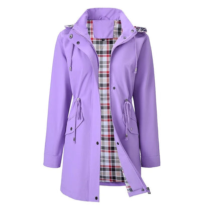 Carlotta 3-in-1 regenjas in paars met geruite binnenvoering – Elyssor Fashion