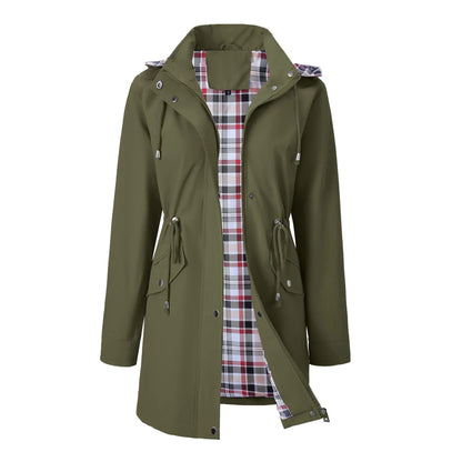 Carlotta 3-in-1 regenjas in groen met geruite binnenvoering en instelbare taille – Elyssor Fashion