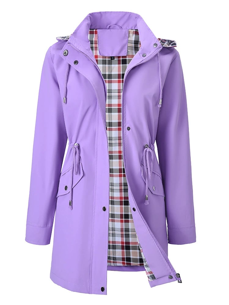 Carlotta 3-in-1 regenjas in paars met geruite binnenvoering – Elyssor Fashion