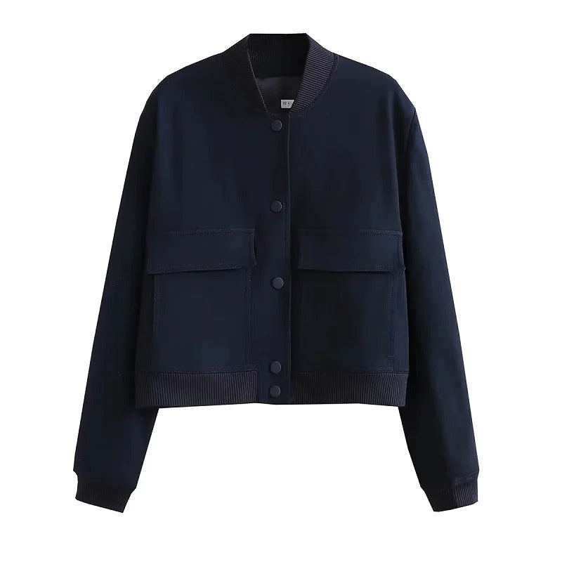 Chiara Bomberjas met twee kleppenzakken in marineblauw – Elyssor Fashion
