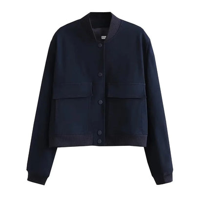 Chiara Bomberjas met twee kleppenzakken in marineblauw – Elyssor Fashion