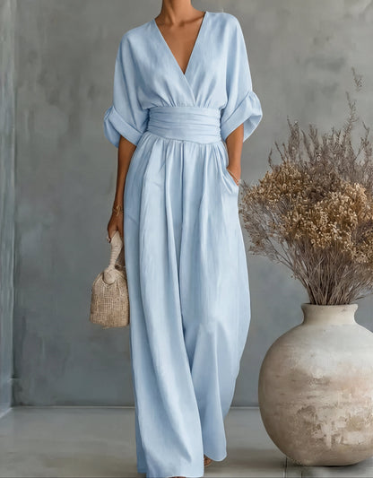 Marlowe – Elegante Jumpsuit met V-Hals & Wijde Pijpen
