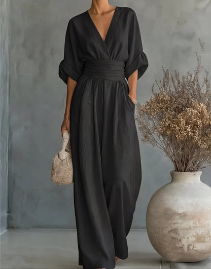 Marlowe – Elegante Jumpsuit met V-Hals & Wijde Pijpen