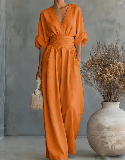 Marlowe – Elegante Jumpsuit met V-Hals & Wijde Pijpen