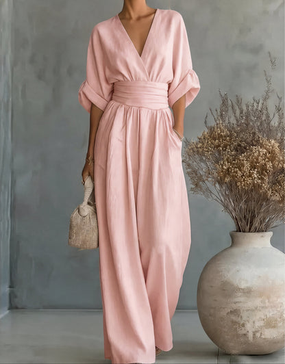 Marlowe – Elegante Jumpsuit met V-Hals & Wijde Pijpen