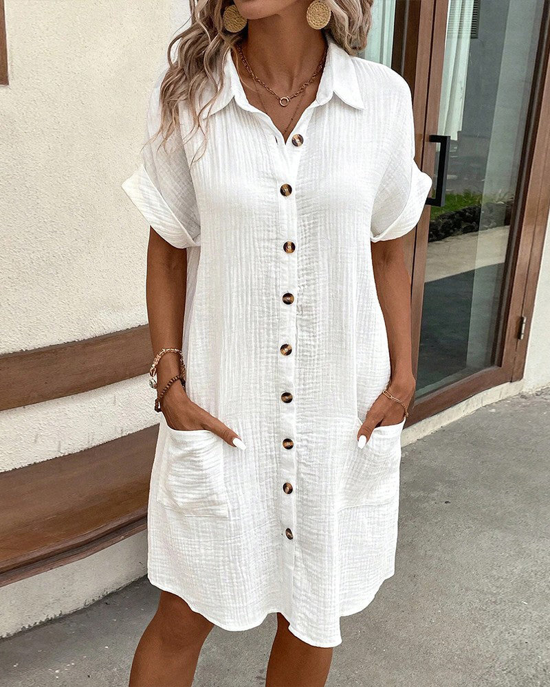 Livia Zomerjurk met Zakken – Luchtige Katoenlook Jurk met Knopen