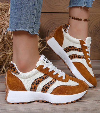 Elara orthopedische wandelsneakers met plateauzool en voetboogsteun, beige luipaardprint – Elyssor Fashion
