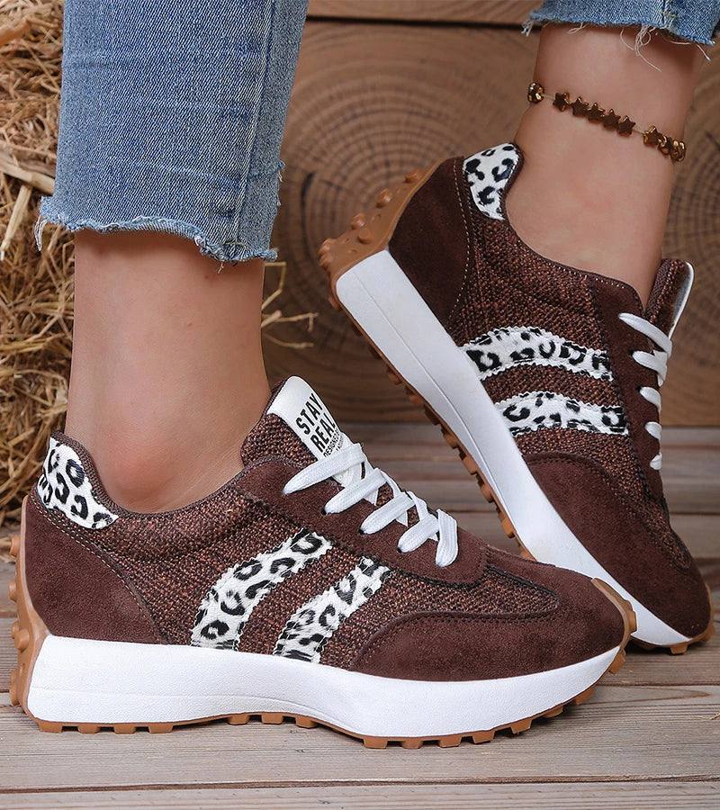 Elara orthopedische wandelsneakers met plateauzool en voetboogsteun, bruin luipaardprint – Elyssor Fashion