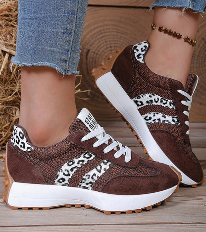 Elara orthopedische wandelsneakers met plateauzool en voetboogsteun, bruin luipaardprint – Elyssor Fashion