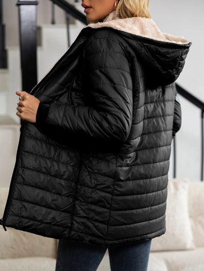 Ginevra Gevoerde Winterjas achterkant met capuchon Zwart – Elyssor Fashion