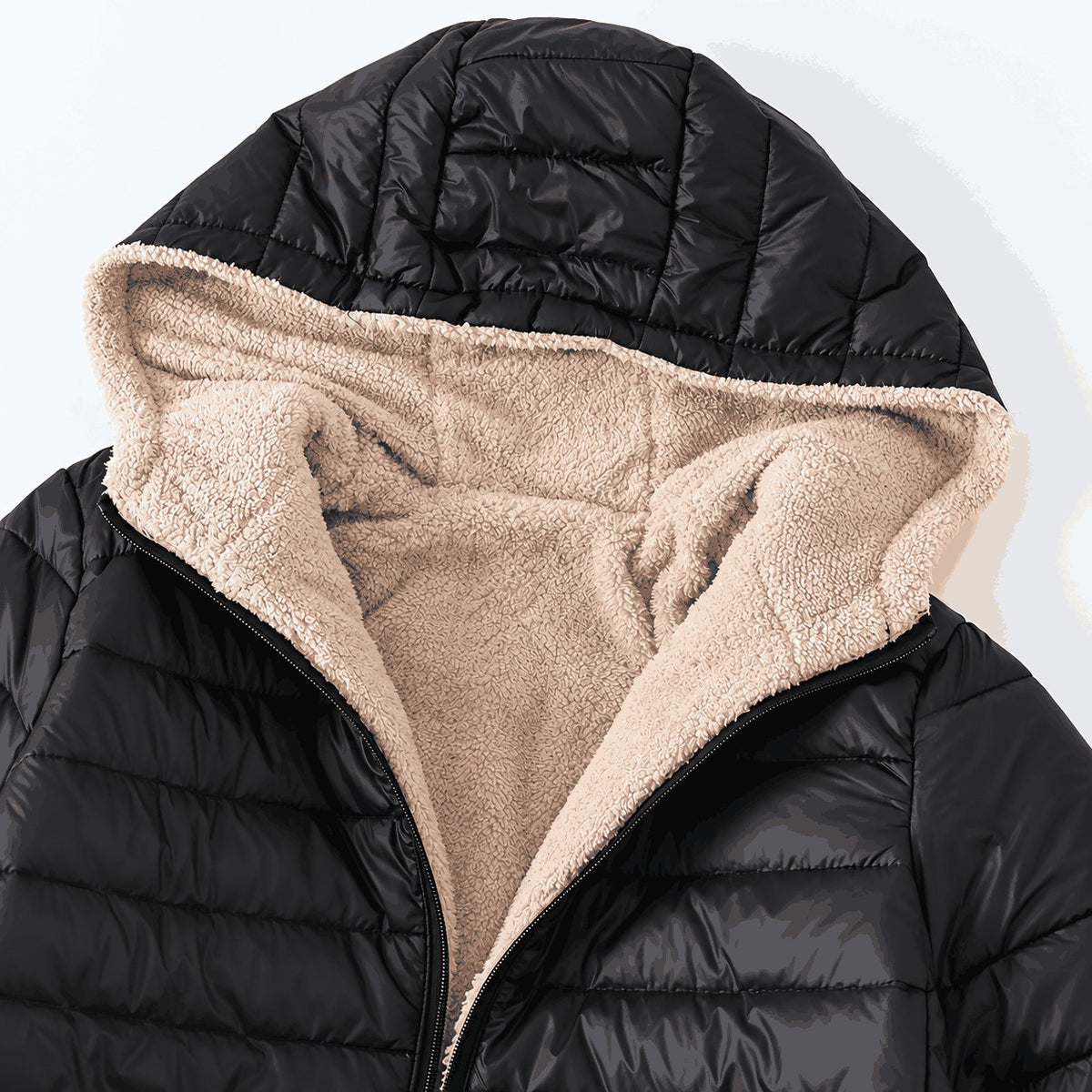 Ginevra Gevoerde Winterjas gevoerde capuchon detail Zwart – Elyssor Fashion