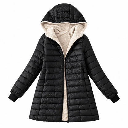 Ginevra Gevoerde Winterjas met capuchon Zwart – Elyssor Fashion