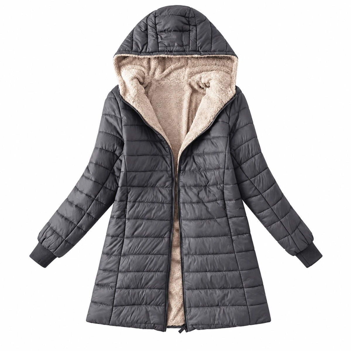 Ginevra Gevoerde Winterjas met capuchon Antraciet – Elyssor Fashion