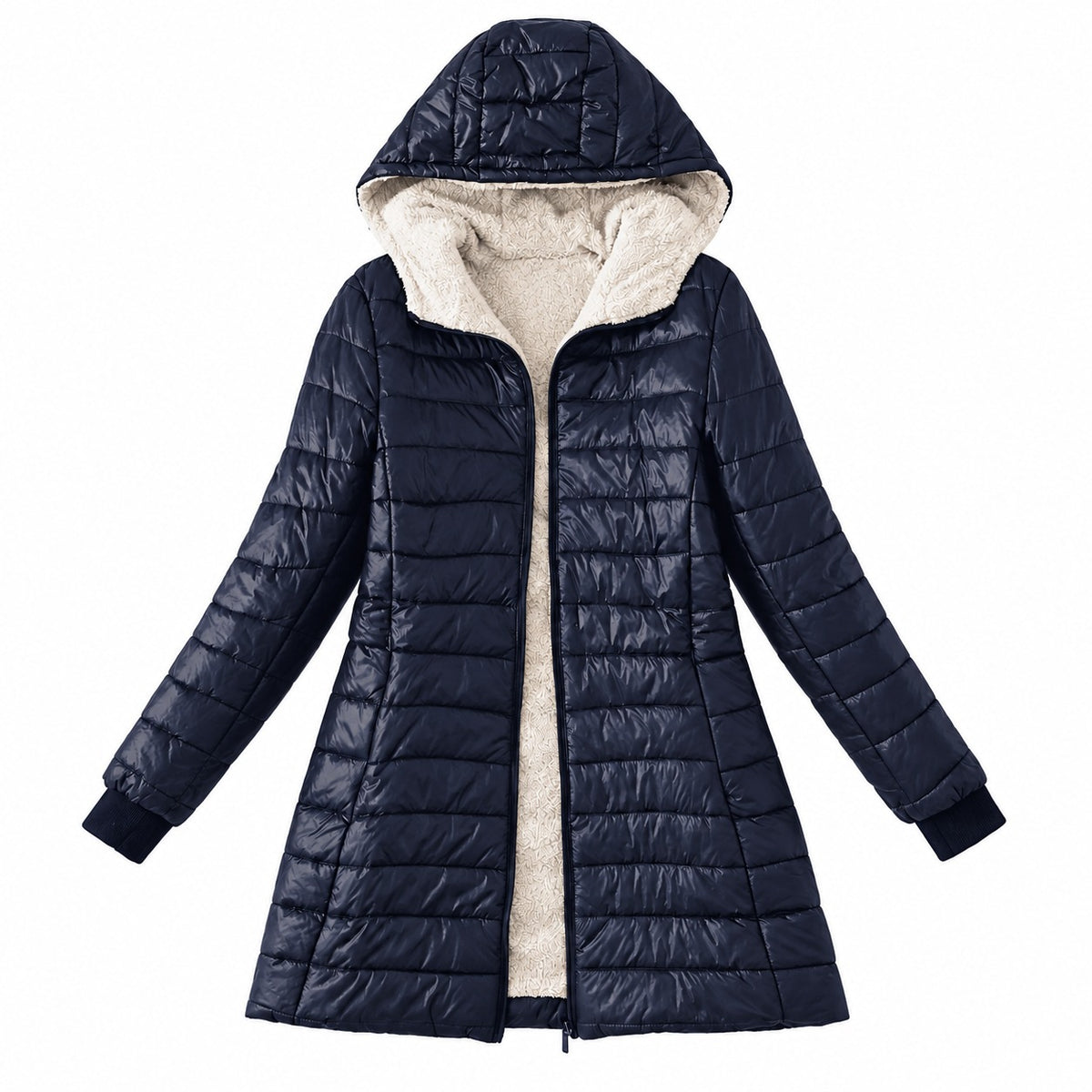 Ginevra Gevoerde Winterjas met capuchon Marineblauw – Elyssor Fashion