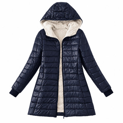 Ginevra Gevoerde Winterjas met capuchon Marineblauw – Elyssor Fashion