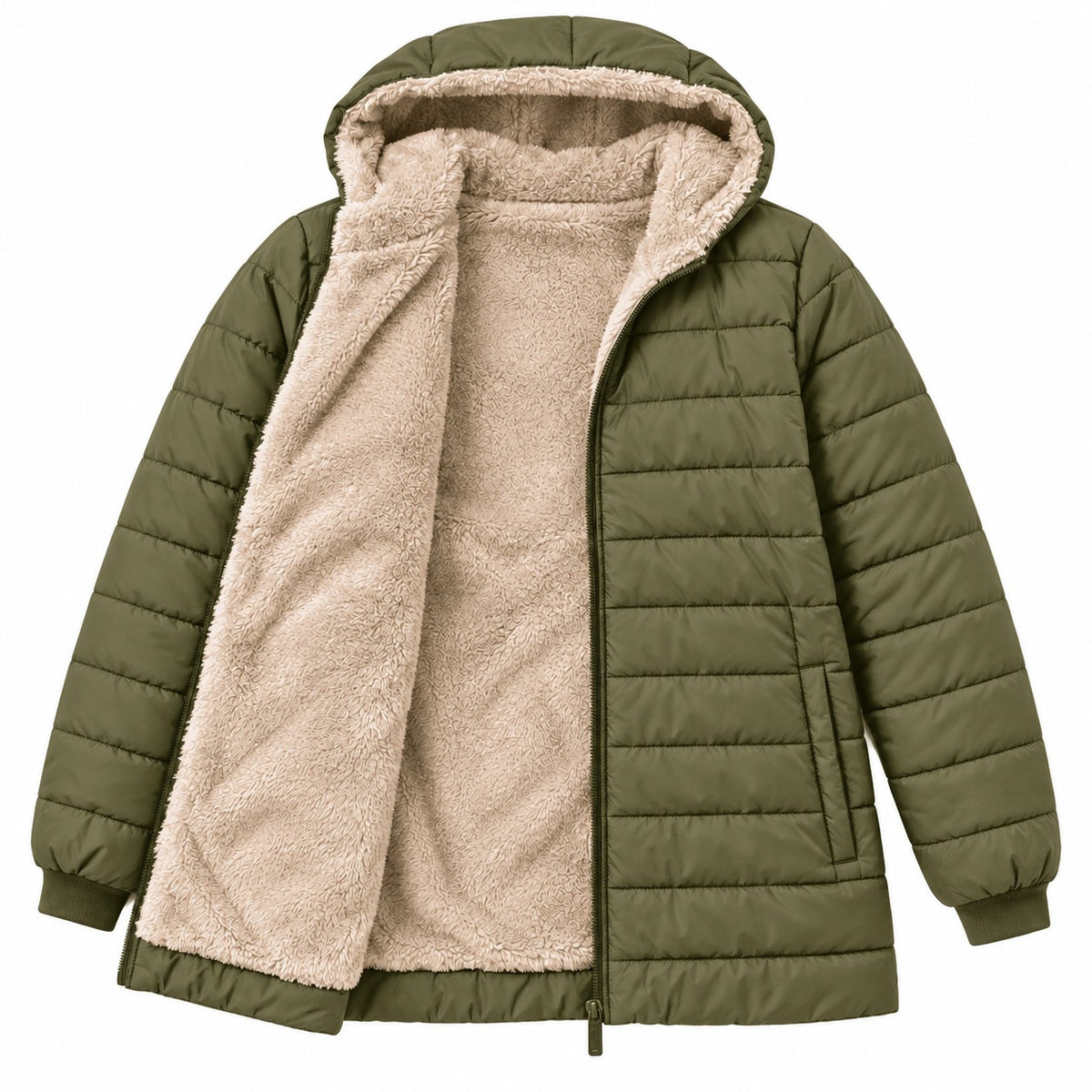 Ginevra Gevoerde Winterjas met capuchon Olijfgroen – Elyssor Fashion