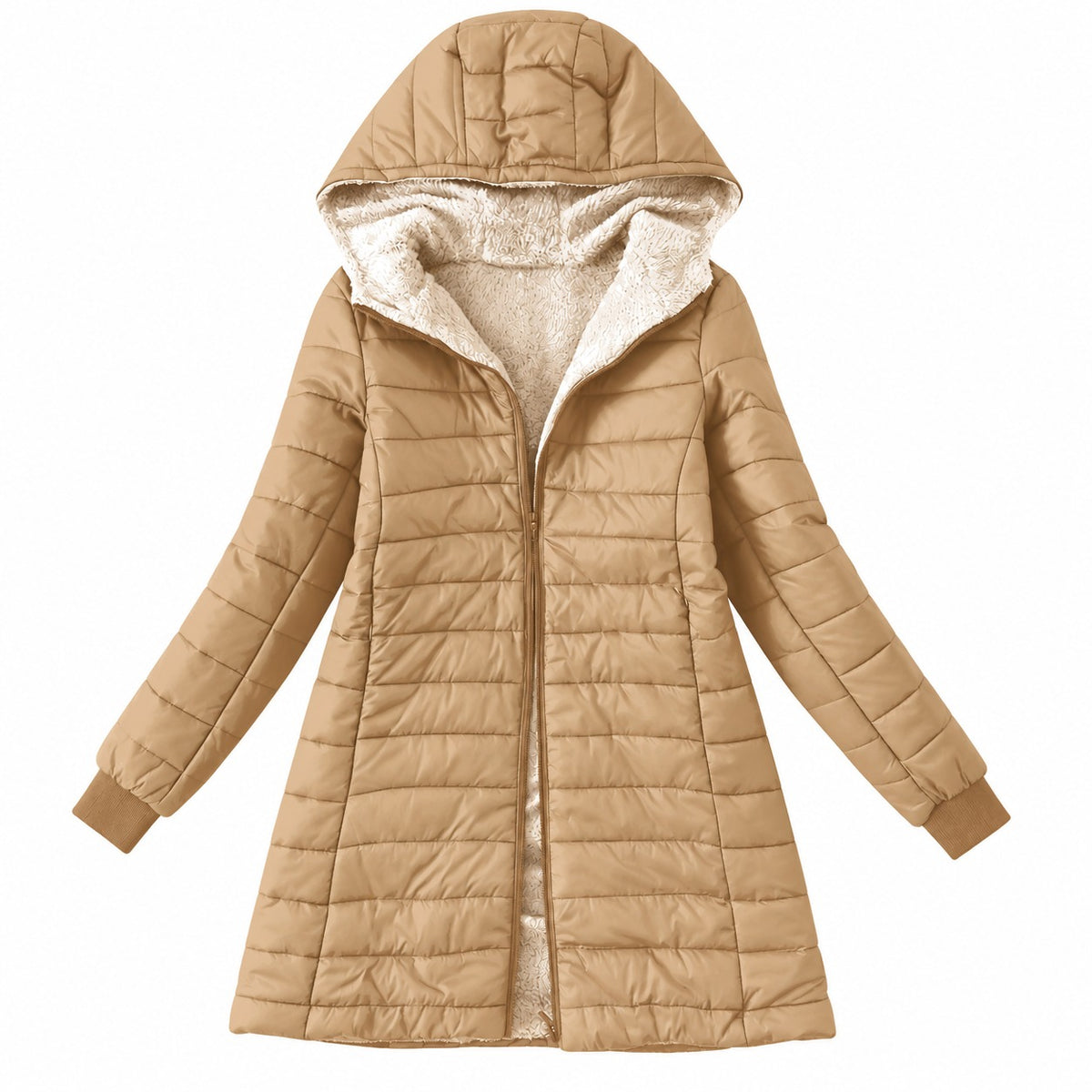 Ginevra Gevoerde Winterjas met capuchon Camel – Elyssor Fashion