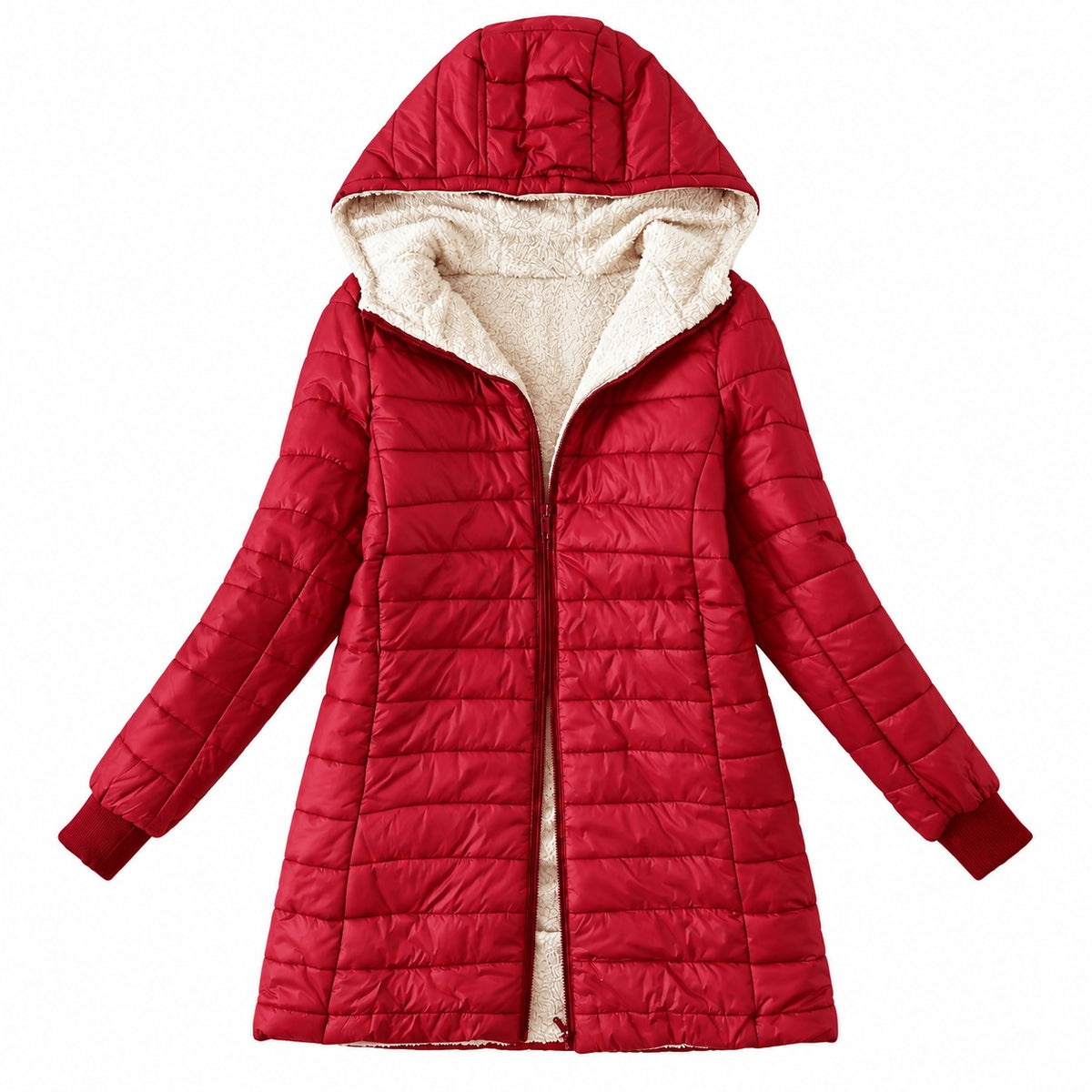 Ginevra Gevoerde Winterjas met capuchon Rood – Elyssor Fashion