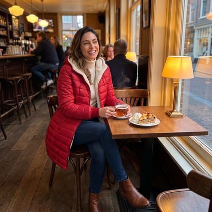 Ginevra Gevoerde Winterjas in de brasserie Rood – Elyssor Fashion