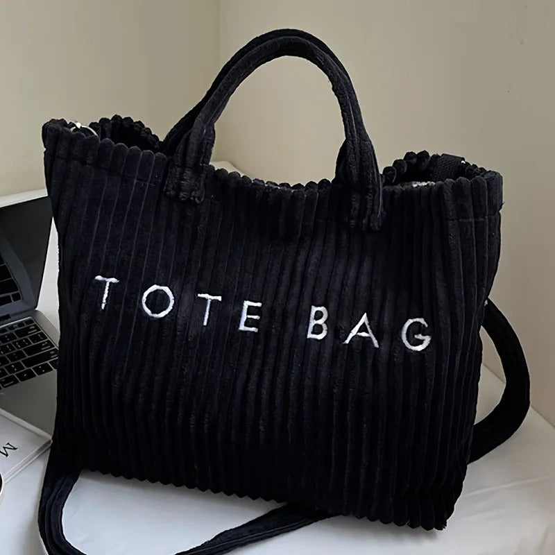 Lucca Ribfluwelen Tote – Ruime Shopper met Afneembare Band