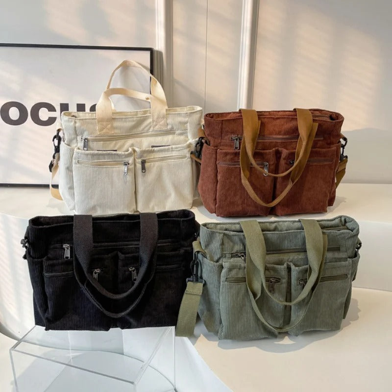 Alba Crossbody Tas – Zacht Ribfluweel met Laptopvak