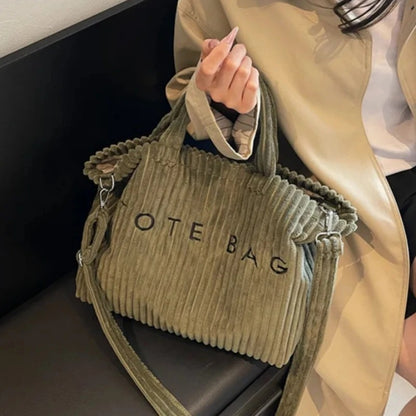 Lucca Ribfluwelen Tote – Ruime Shopper met Afneembare Band