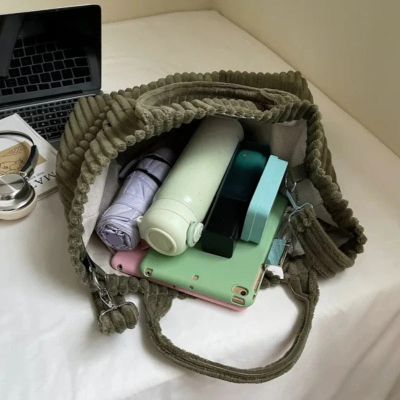 Lucca Ribfluwelen Tote – Ruime Shopper met Afneembare Band