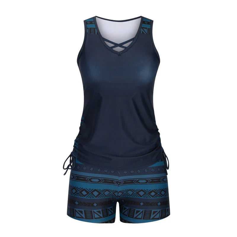 Mireia Tankiniset in marineblauw met hoge taille short – Elyssor Fashion