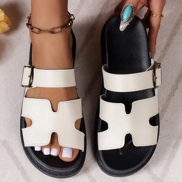 Noora elegante comfortsandalen wit en zwart naast elkaar – Elyssor Fashion