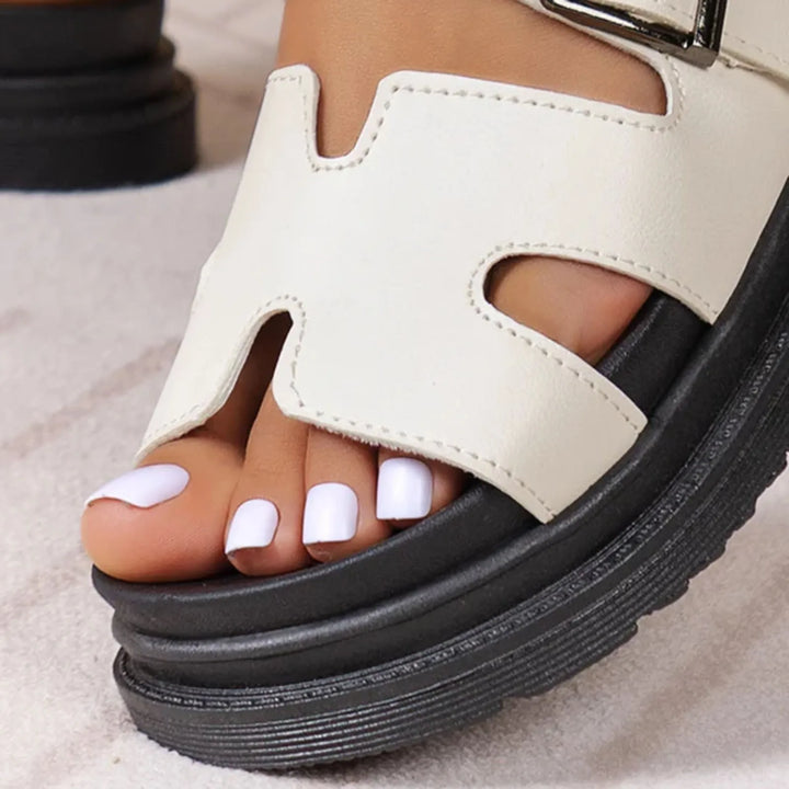 Noora elegante comfortsandalen detail van het voetbed wit – Elyssor Fashion