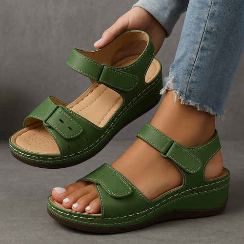 Nora orthopedische comfortsandalen met wedge-hak in groen – Elyssor Fashion