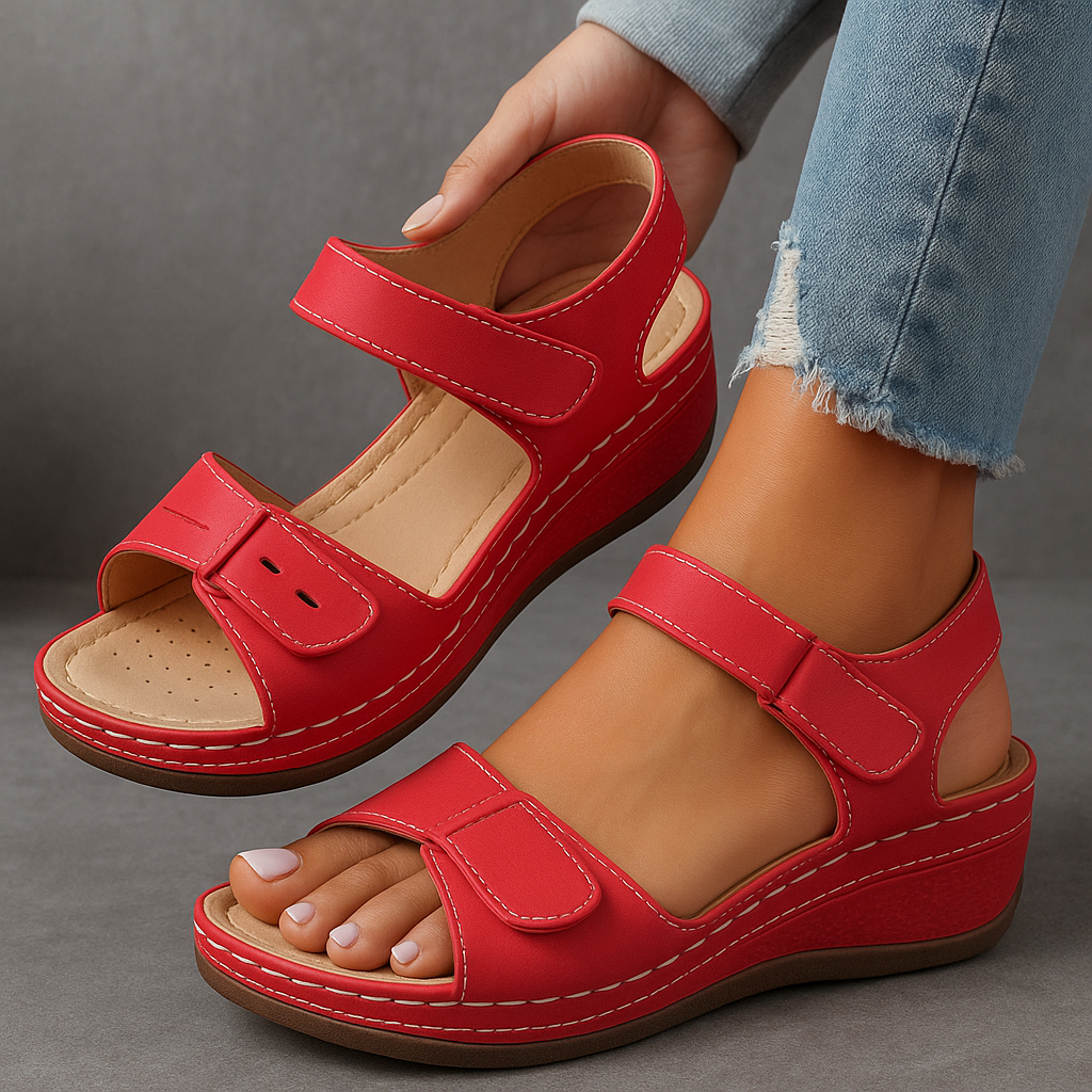 Nora orthopedische comfortsandalen met wedge-hak in rood – Elyssor Fashion