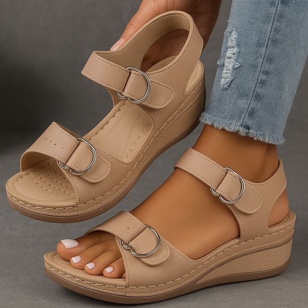 Nora orthopedische comfortsandalen met wedge-hak in khaki – Elyssor Fashion