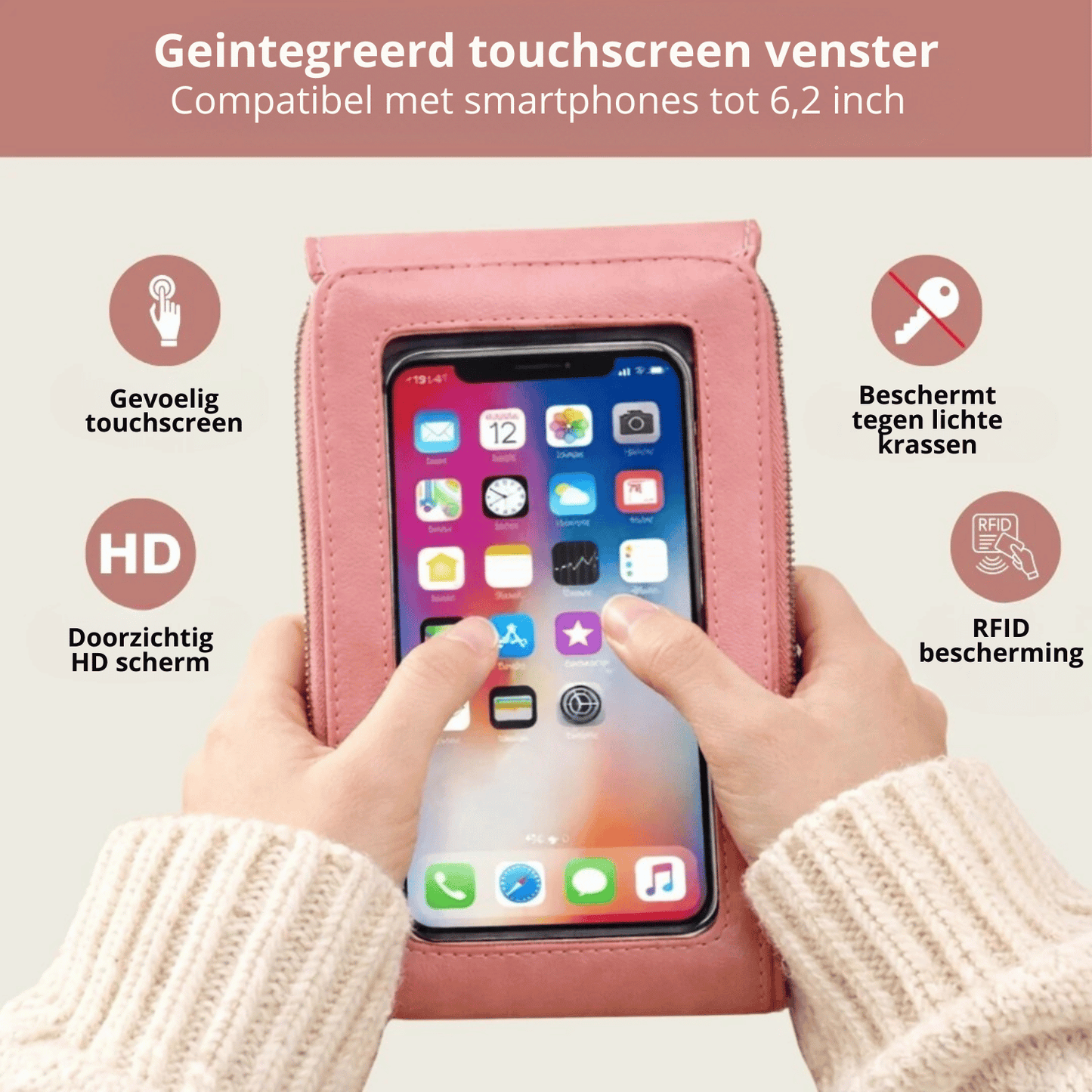 Nova Crossbody Tas – Bedien je Telefoon door het Venster