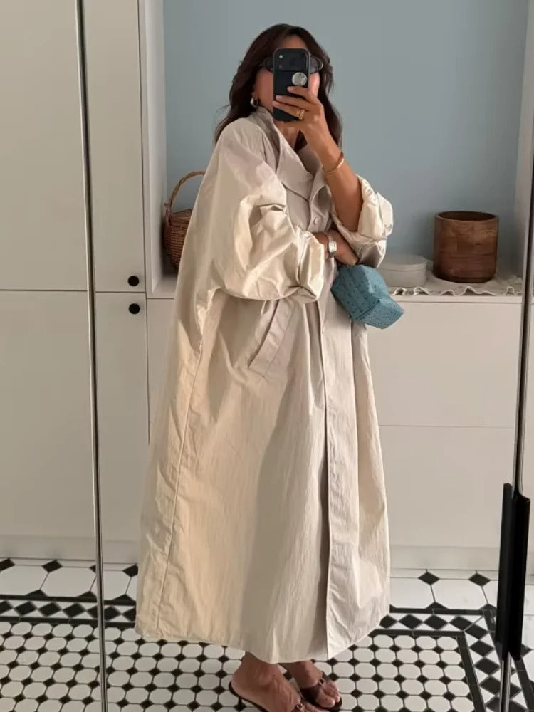 Renata oversized trenchcoat volledige lengte in beige – Elyssor Fashion